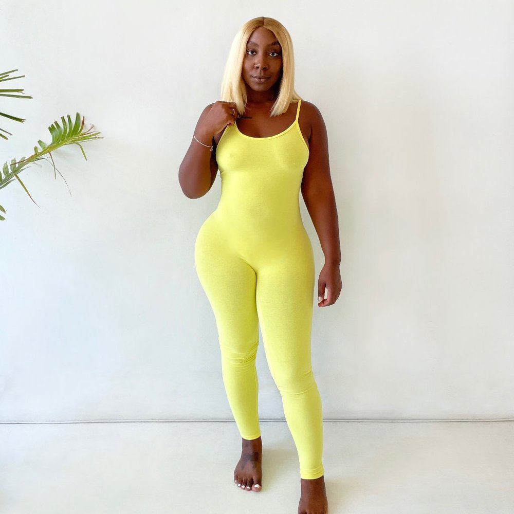 Basic Spaghetti Strap Jumpsuit in Yellow